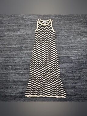 Old Navy Black/Cream Sleeveless Pointelle Knit Bodycon Crochet Midi Dress
